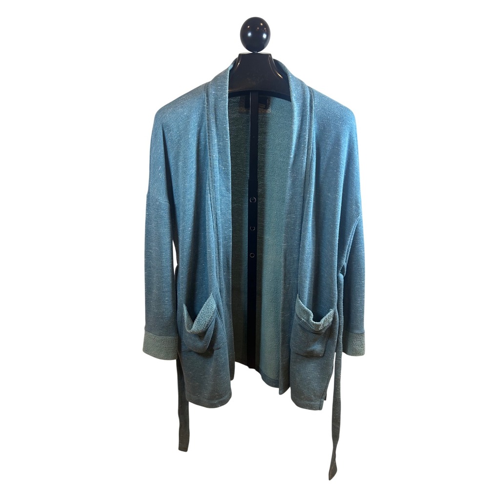 Saturday Sunday Anthropologie Teal Blue Heathered Shawl Collar Belted Cardigan